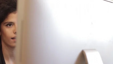 Mixed race model working on all in one computer Stock Footage 73352088