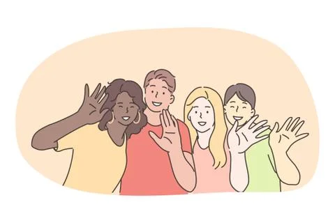 Mixed race, multi ethnic group of friends, international friendship concept Stock Illustration