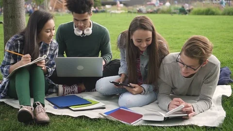 Mixed race students collaborating doing university project. Video stock 101794165