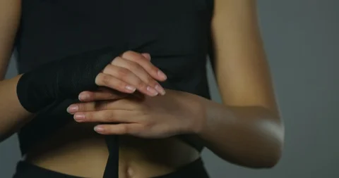 Mixed Race Young Female Preparing To Box Wearing Black Sporty Clothes Stock Footage 112767896