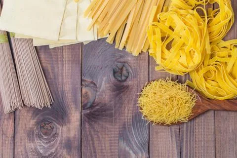 Mixed raw pasta selection Stock Photos