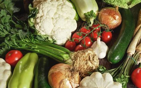 Mixed raw vegetables, view from above Stock Photos