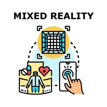 Mixed reality concept integrating virtual and digital worlds Stockillustratie