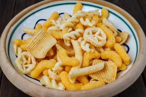 Mixed salty snacks Stock Photos