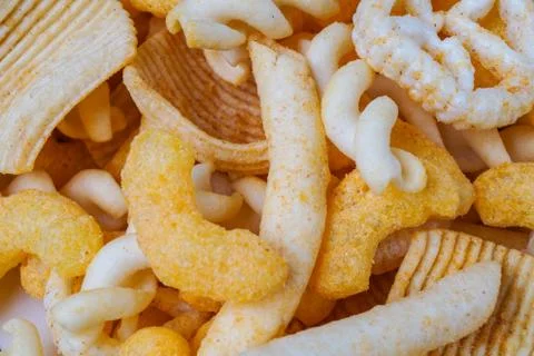 Mixed salty snacks Stock Photos