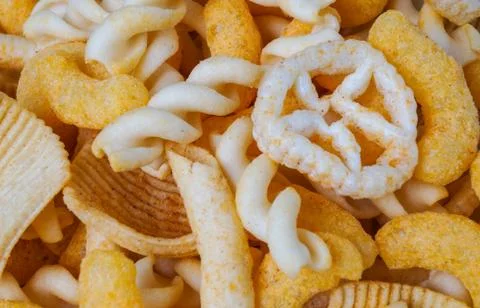 Mixed salty snacks Stock Photos