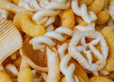 Mixed salty snacks Stock Photos