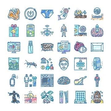 Mixed scribbled hand drawn concept icons collection Stock Illustration