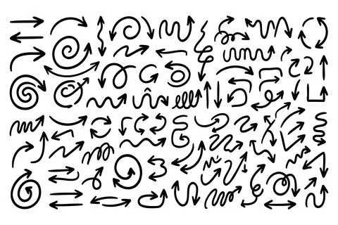 Mixed sketchy hand drawn arrows pack line art vector illustration Stock Illustration