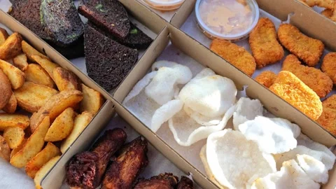 Mixed Snack Fast Food Box Take Away Food Stock Footage 158686652