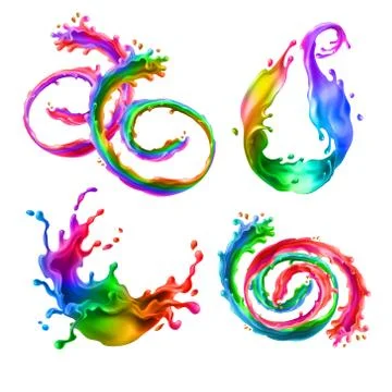 Mixed splashes, rainbow swirls with drops Stock-Illustration