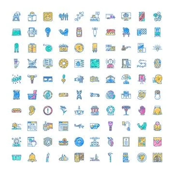 Mixed subject doodle style web icon set 스톡 일러스트