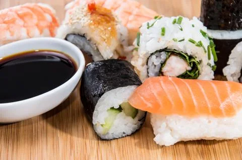Mixed sushi (macro shot) Stock Photos