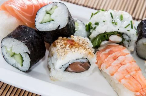 Mixed sushi rolls Stock Photos