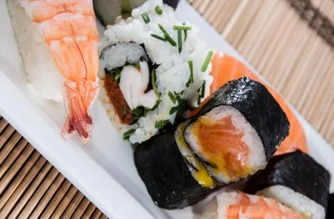 Mixed sushi rolls Stock Photos