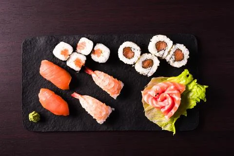 Mixed sushi top view Stock Photos