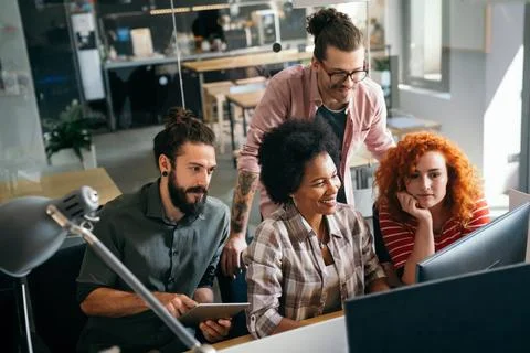 Mixed team of software engineers brainstorming ideas. Diverse app developer.. Stockfoto's