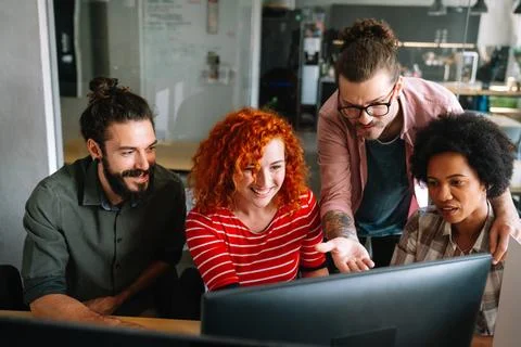 Mixed team of software engineers brainstorming ideas. Diverse app developer.. Stockfoto's