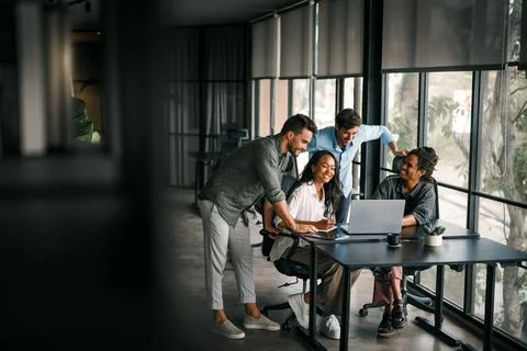 Mixed team of software engineers brainstorming ideas. Diverse app developers 스톡 사진