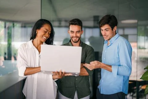 Mixed team of software engineers brainstorming ideas. Diverse app developers 스톡 사진