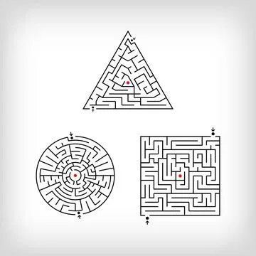 Mixed triangle, square, round and two-entrance maze puzzle. Stock Illustration
