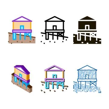 Mixed type pack of built foundation icon vector outline Ilustración de archivo