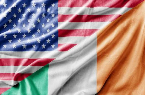 Mixed USA and Ireland flag, three dimensional render Stock Photos