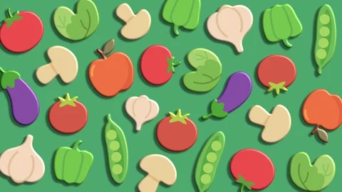 Mixed vegetable pattern on dark green background for food design Stock Footage 324856466