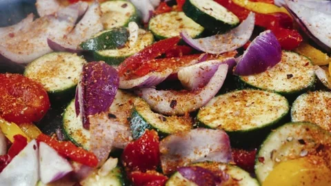 Mixed Vegetables Frying in Pan Stock Footage 323224478