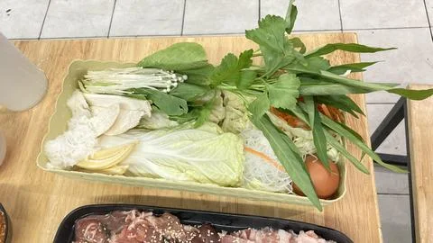 Mixed vegetables in pork pan Stock Photos