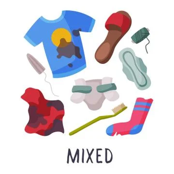 Mixed Waste, Sorting, Segregation and Separation of Garbage Vector Illustration Stockillustratie