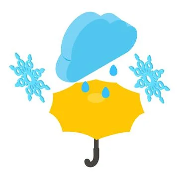 Mixed weather icon isometric vector. Snowflake rain cloud and yellow umbrella Stock Illustration