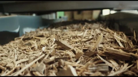 Mixed Wood Chips and Bark as Biomass Fuel in Silo, Renewable Energy, Macro Shot Видео 341437297