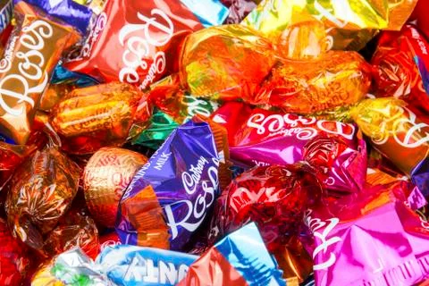 Mixed Wrapped Chocolate Sweets Close Up 写真素材
