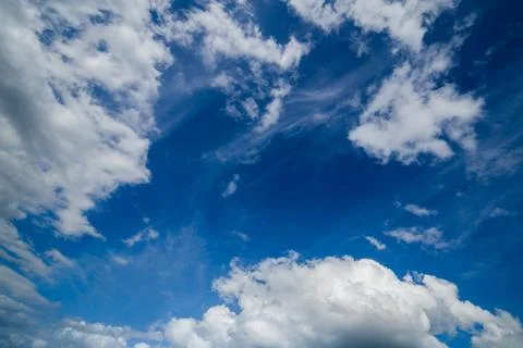 Mixed zenith clouds at noon daylight wide angle shot Photos