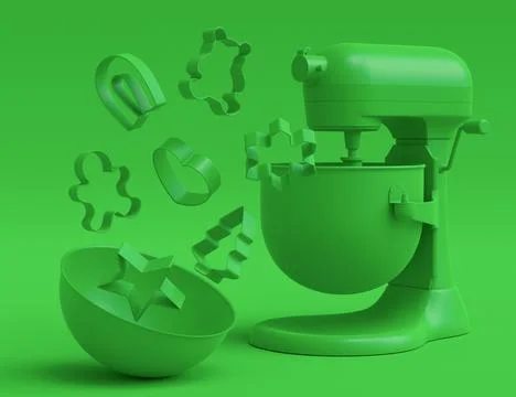 Mixer and cookie cutters with kitchen utensil for making cookies on monochrom イラスト素材