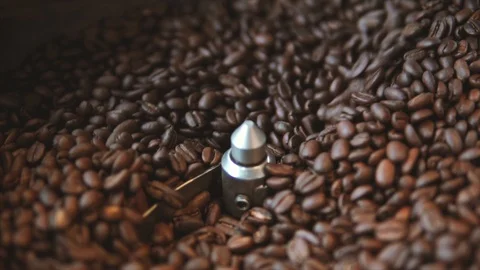 The Mixer of The Device of the roasting aromatic Coffee beans close up in 스톡 동영상 85780495