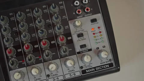 Mixer with labels. Highquality audio mixer equipped with visual indicators and Stock Footage 346554546