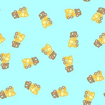 Mixer truck cement vector seamless pattern Stock Illustration