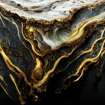 Mixing acrylic paint, liquid paint abstract white with gold and black Stock Illustration