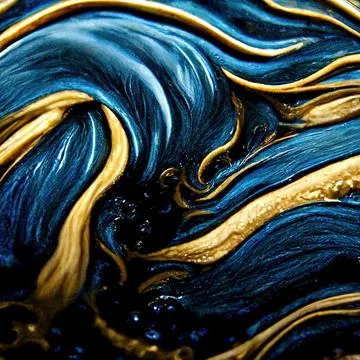 Mixing acrylic paint, liquid paint abstract blue with gold and black Stock Illustration