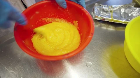 Mixing and crushing eggs with a fork closeup Stock Footage 315505756
