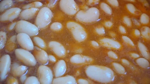 Mixing Boiling Bean With The Spoon Stock Footage 81595047