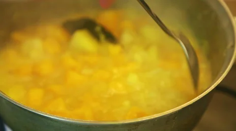 Mixing boiling soup Stock Footage 40617649