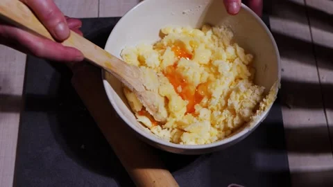 Mixing butter and egg into a baking recipe Stock Footage 170452503