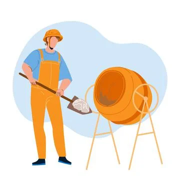 Mixing Cement Construction Worker In Tool Vector Illustrazione stock