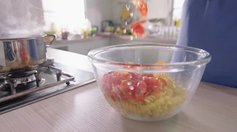 Mixing cherry sauce with pasta, Slow motion 200fps Stock Footage 46448274