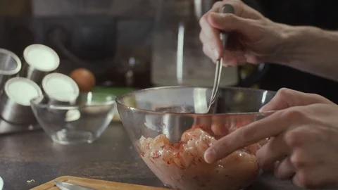 Mixing chicken meat Stock Footage 126470855