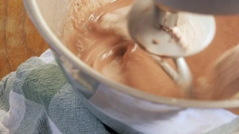 Mixing Chocolate Cake Batter in a Kitchen Stand Mixer - 4k Stock Footage 76775075