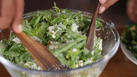 Mixing Coconut Salad Dish in a Large Bowl, 4K Stock Footage 148192572
